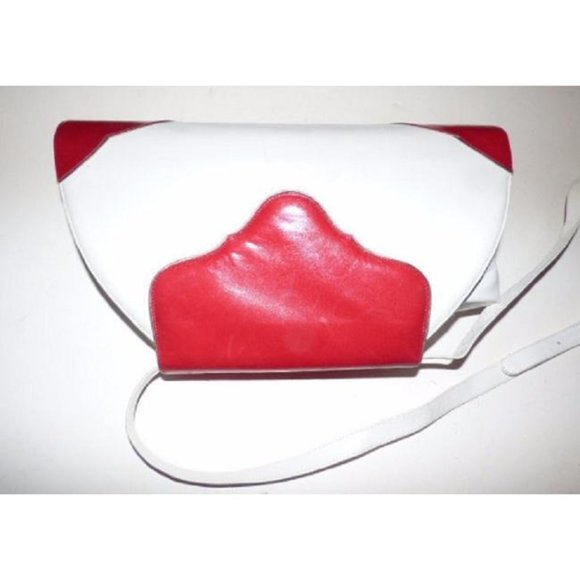 Vintage Bally White Leather w Brick Red Accents Shoulder Satchel - Picture 5 of 5